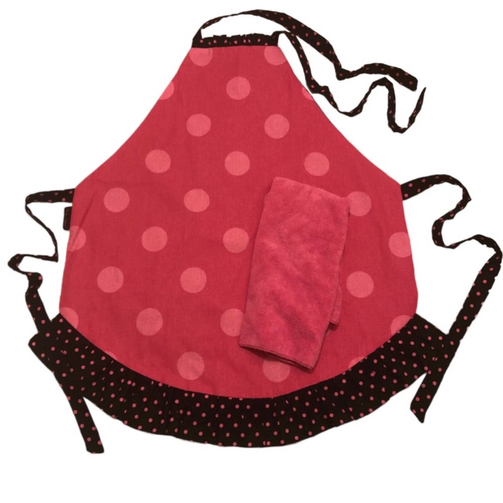 Handcrafted Reversible Polka Dot Apron w/Attachable Dishtowel